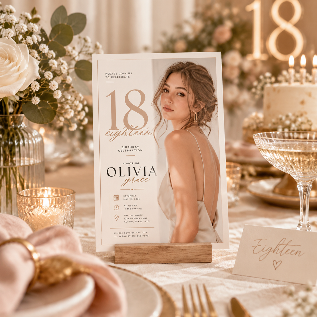 18th Birthday Invitation - Cream & Rose Gold
