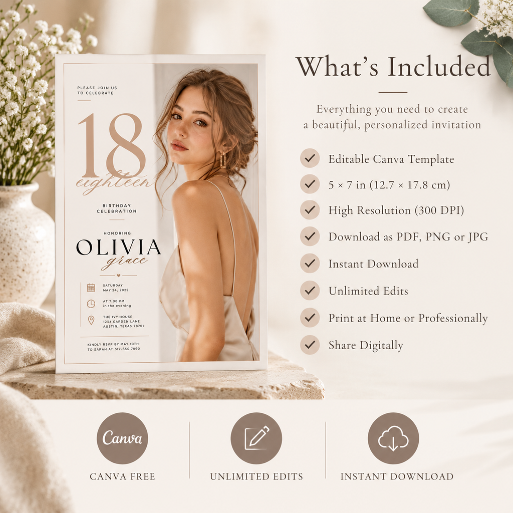 18th Birthday Invitation - Cream & Rose Gold