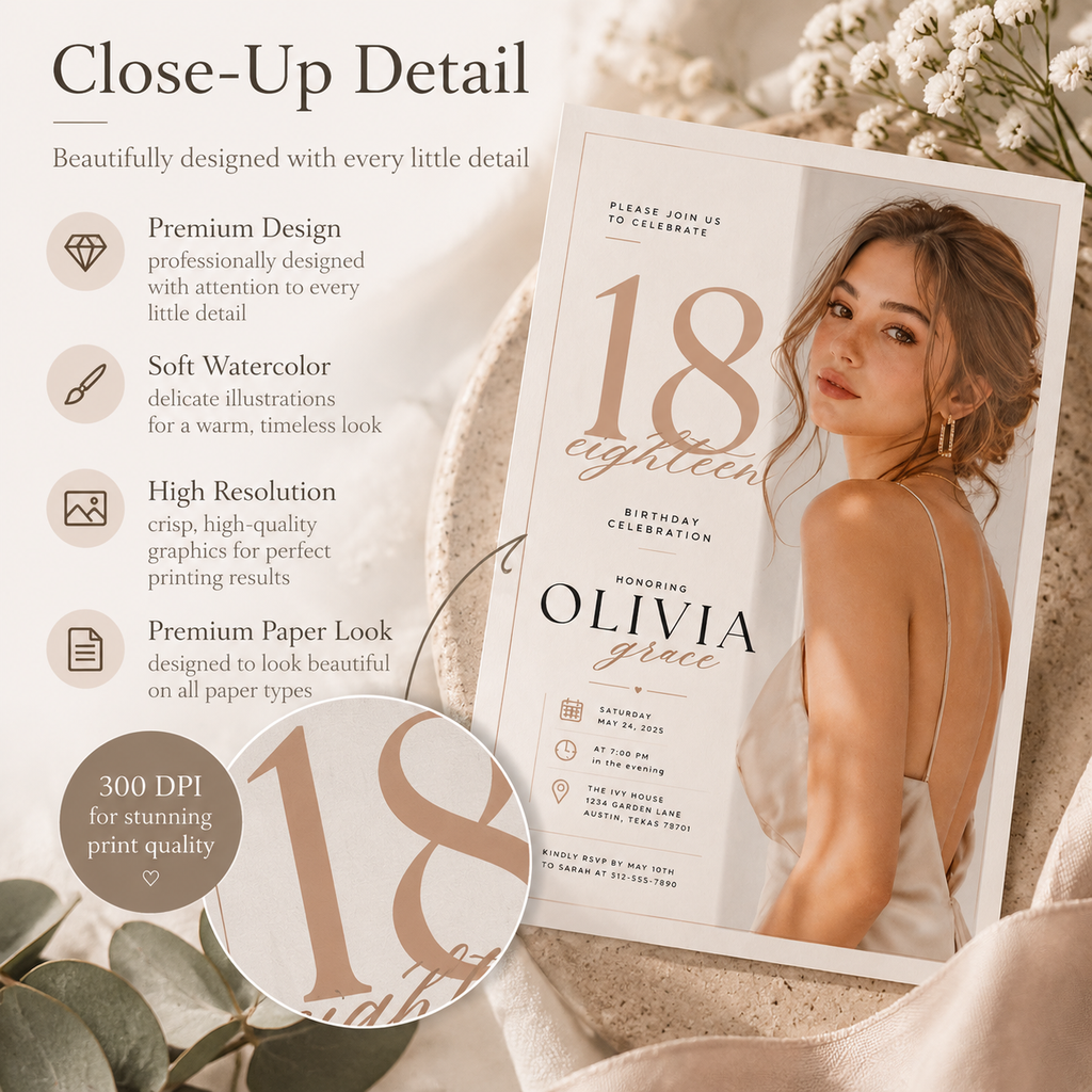 18th Birthday Invitation - Cream & Rose Gold