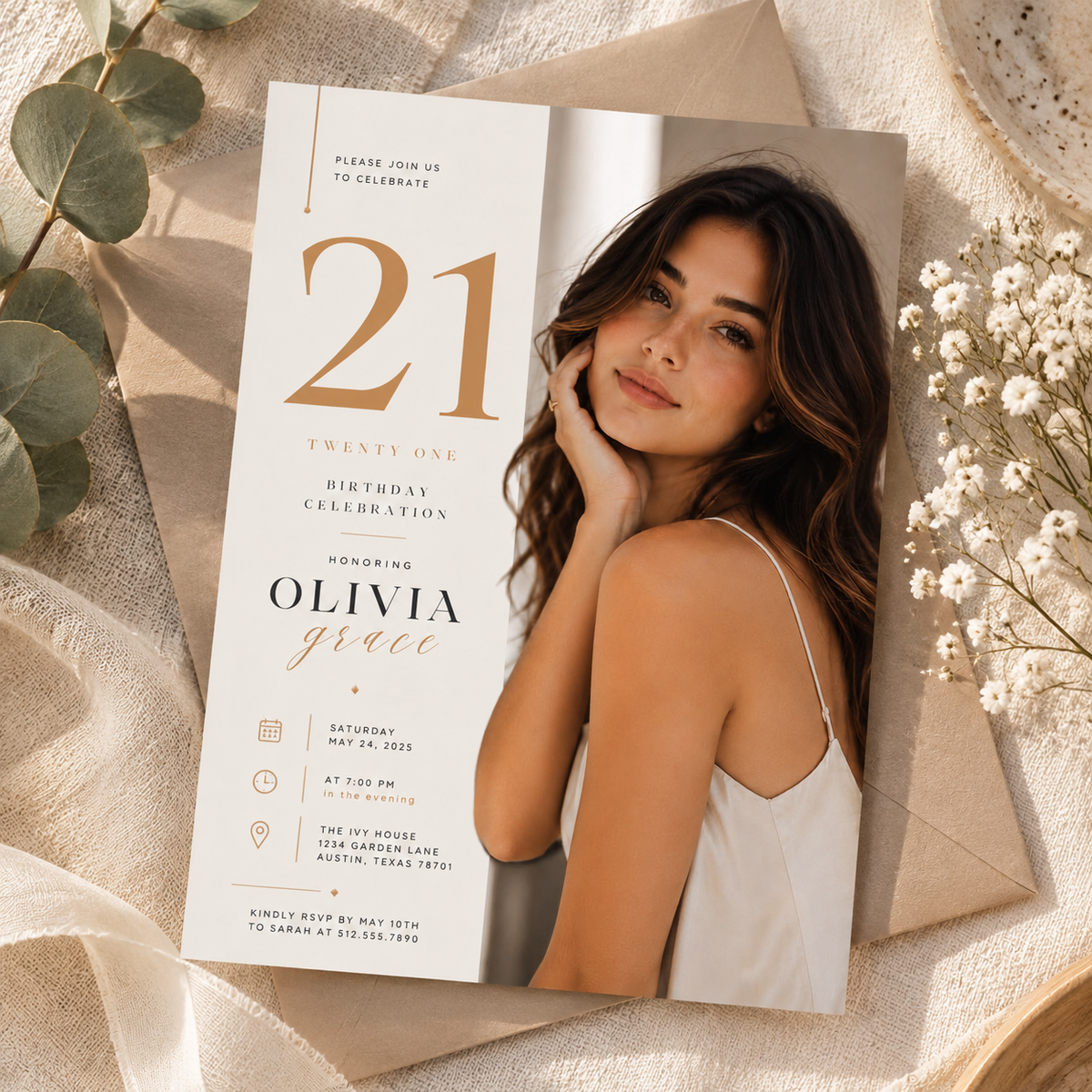 21st Birthday Invitation – Cream & Gold