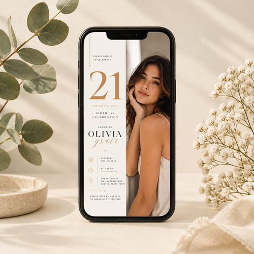 21st Birthday Invitation – Cream & Gold