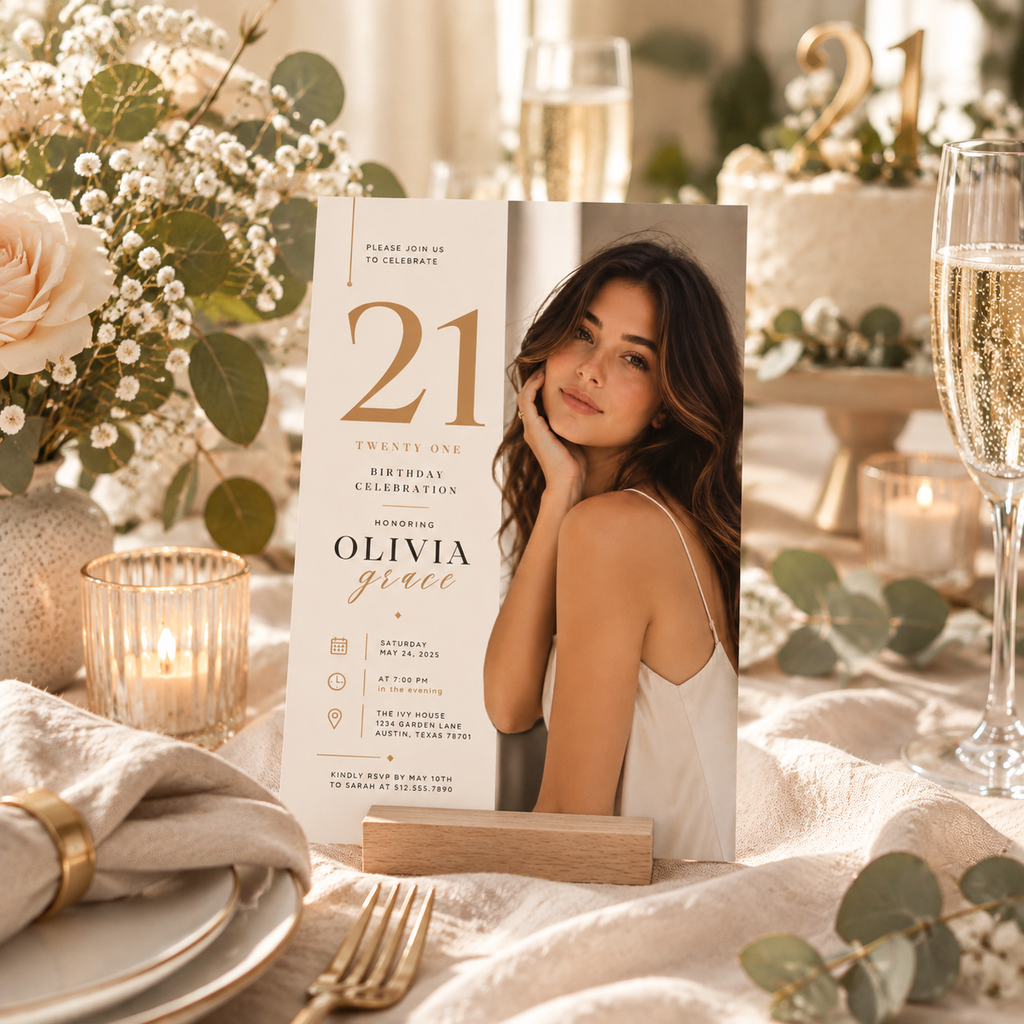 21st Birthday Invitation – Cream & Gold