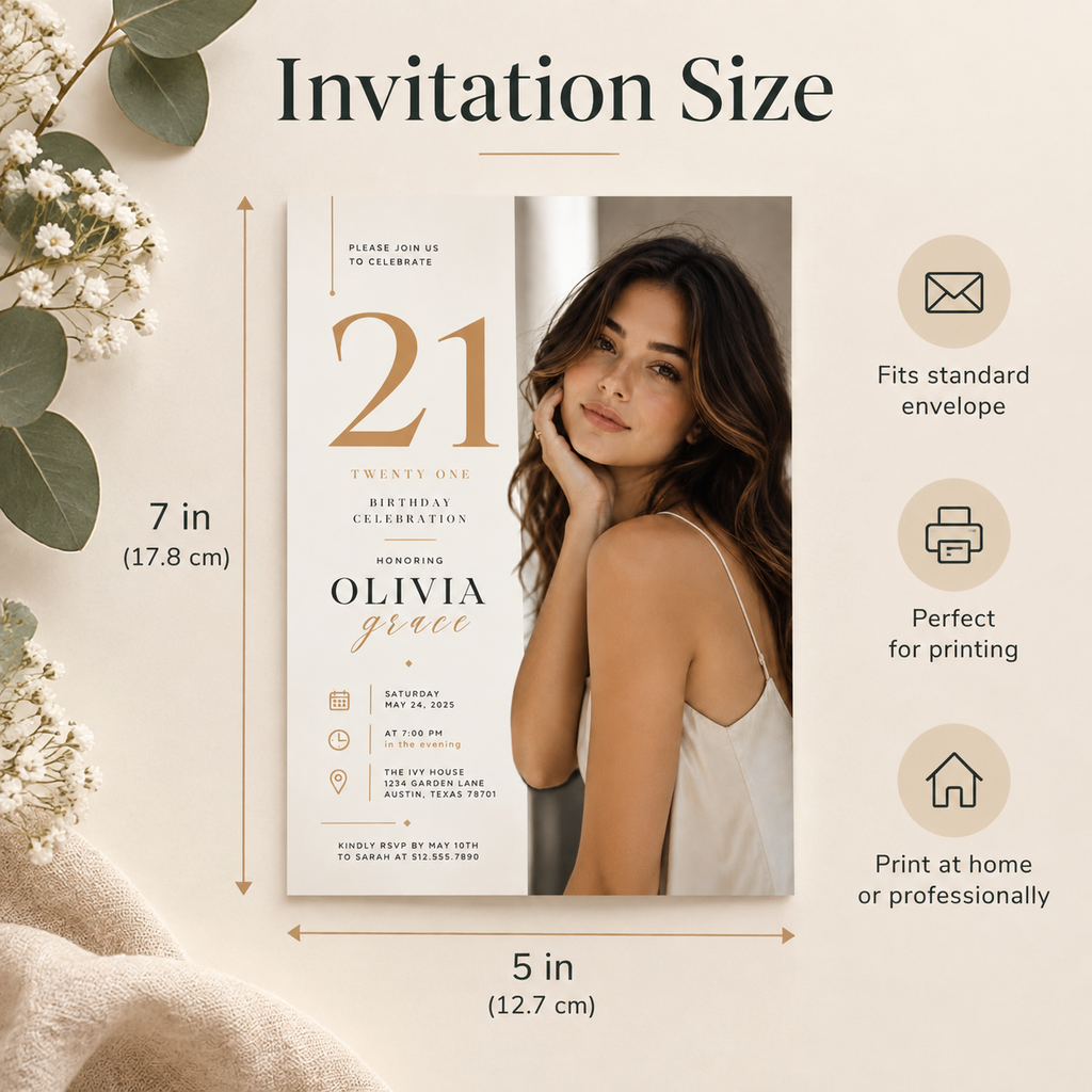 21st Birthday Invitation – Cream & Gold