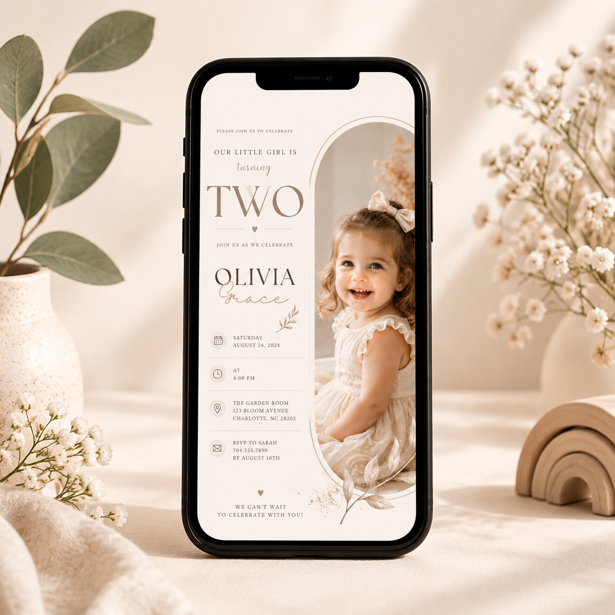 2nd Birthday Invitation - Beige