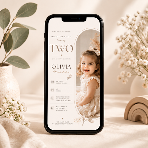 2nd Birthday Invitation - Beige