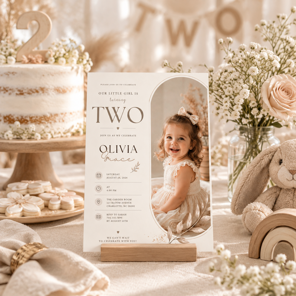 2nd Birthday Invitation - Beige