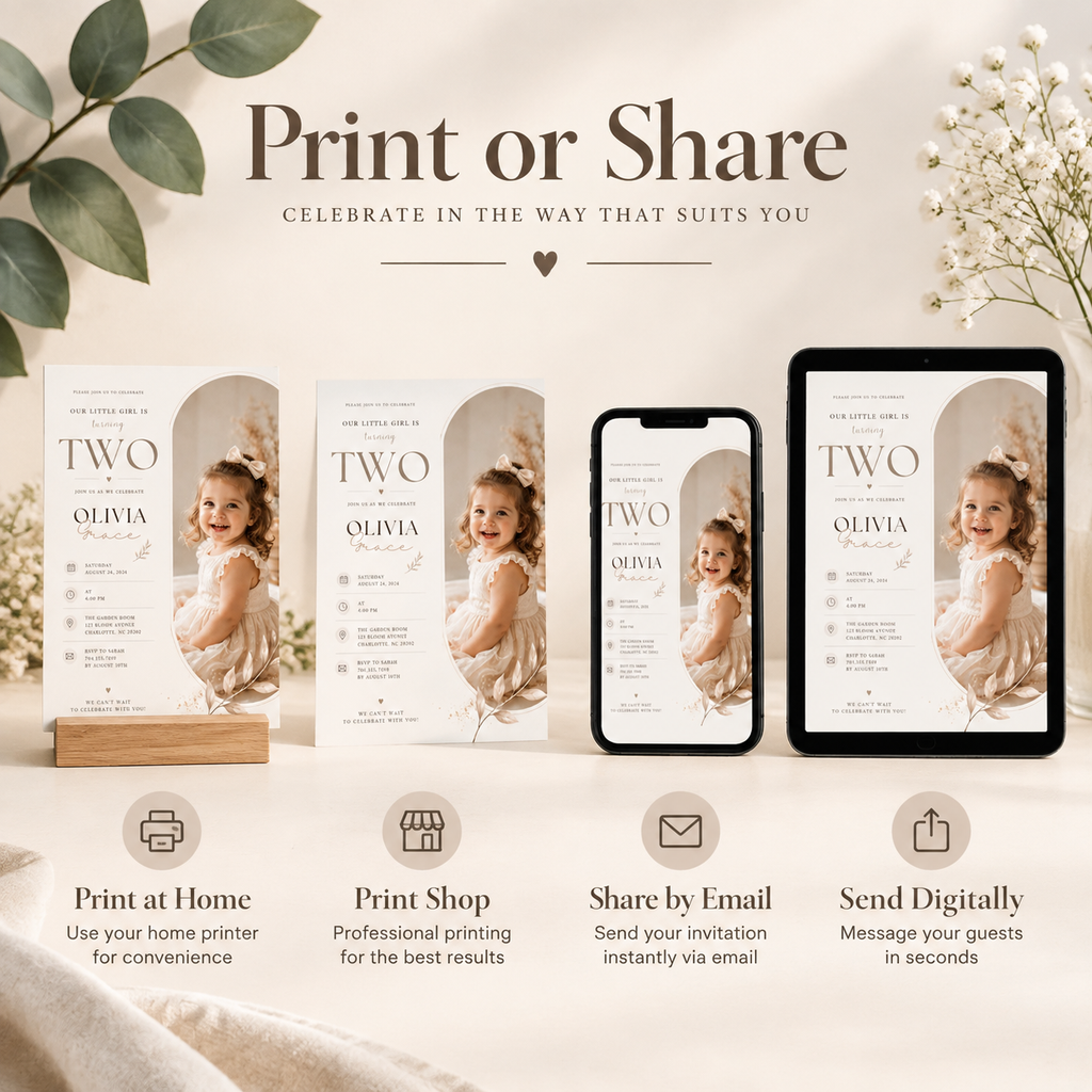 2nd Birthday Invitation - Beige