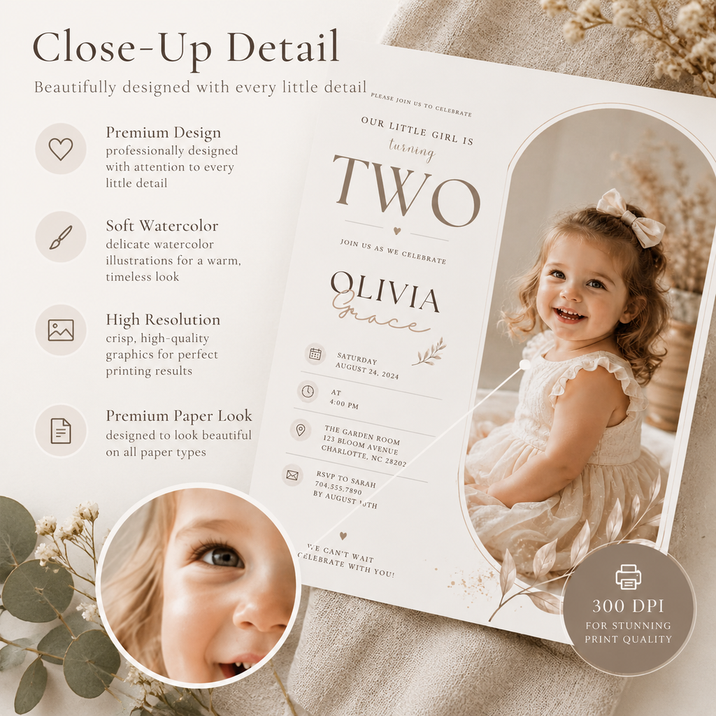 2nd Birthday Invitation - Beige