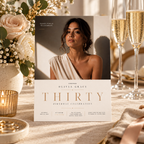 Styled: Milestone 30th Birthday Invitation Black and Ivory in a sophisticated birthday celebration setting