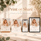 Print or Share: Elegant 4th Birthday Invitation Beige and Gold, print at home or share digitally