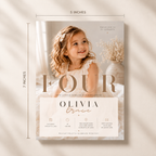 Size: Elegant 4th Birthday Invitation Beige and Gold, 5x7 inch size guide