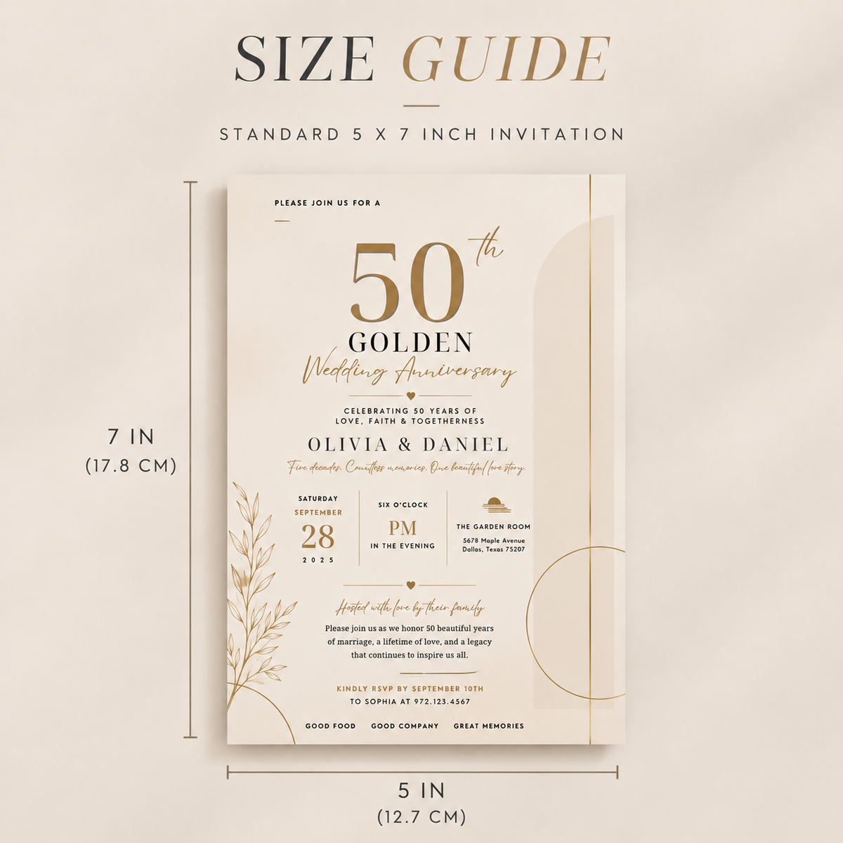 50th Golden Wedding Anniversary Invitation - Cream and Gold