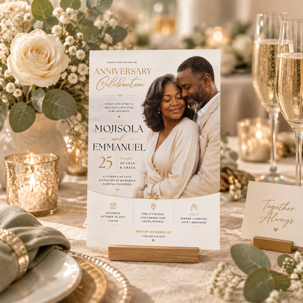 Styled: Anniversary and Wedding Invitation Beige and Gold in a romantic wedding celebration setting