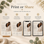 Print or Share: Anniversary and Wedding Invitation Beige and Gold, print at home or share digitally