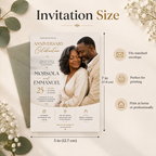 Size: Anniversary and Wedding Invitation Beige and Gold, 5x7 inch size guide