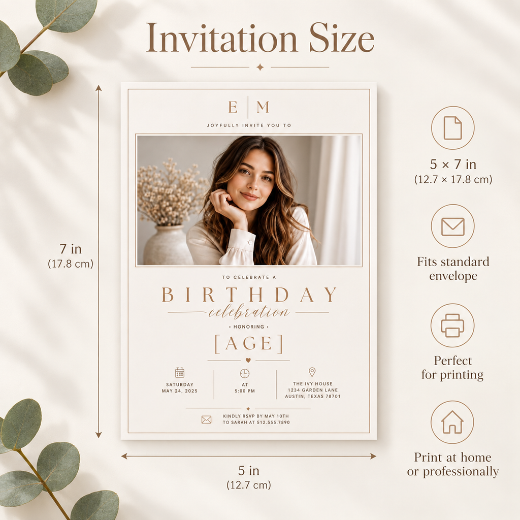 Any Age Birthday Invitation - Beige and Gold