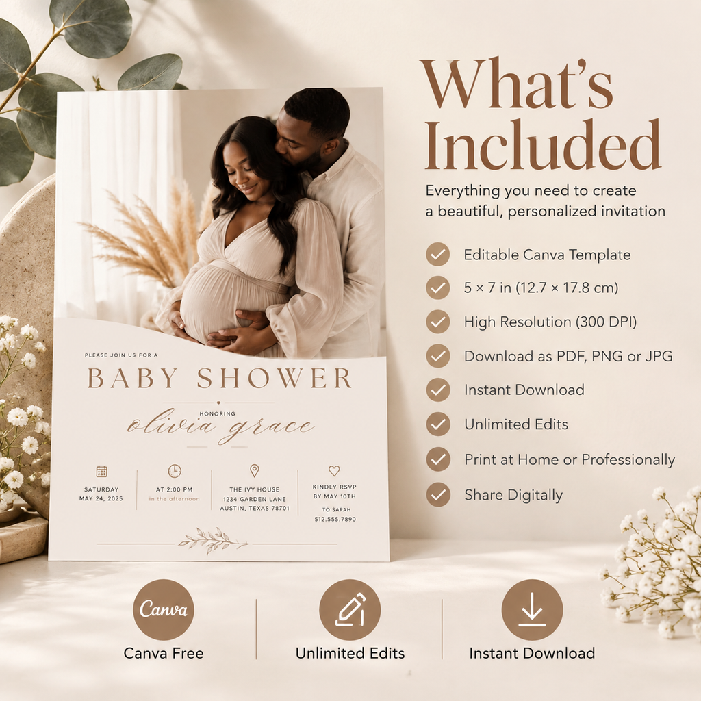 What’s Included: What’s included with the Baby Shower Invitation Cream and Rose Gold