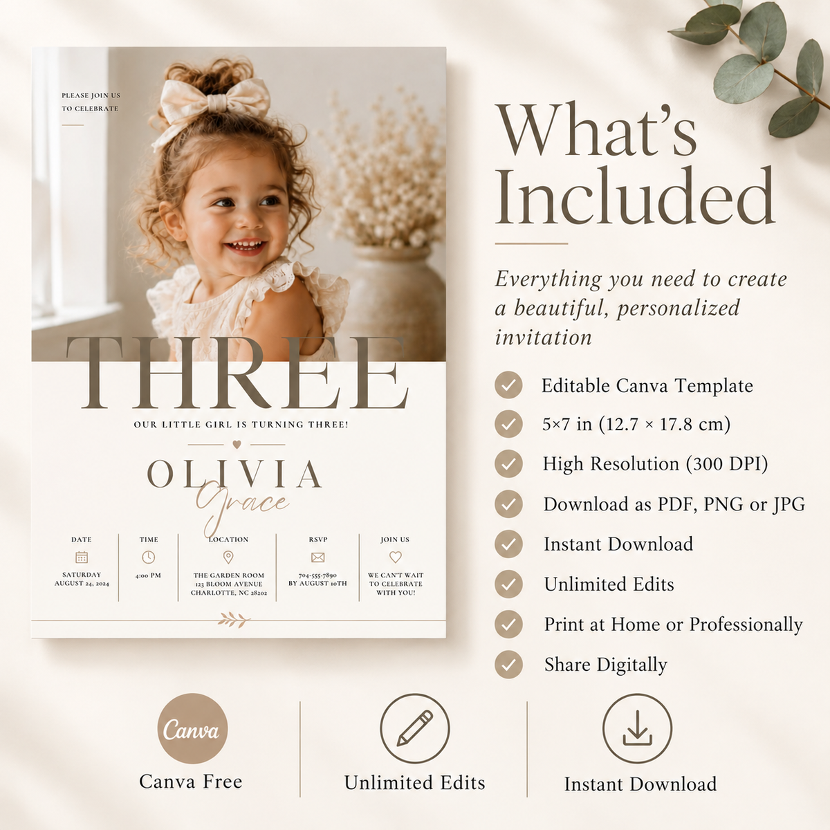 What’s Included: What’s included with the Little Baby 3 Year Old Party Invite