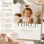 Close-up: Close-up detail of the Little Baby 3 Year Old Party Invite design