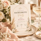 Styled: Bachelorette Party Invitation Beige and Gold in a chic bachelorette celebration setting