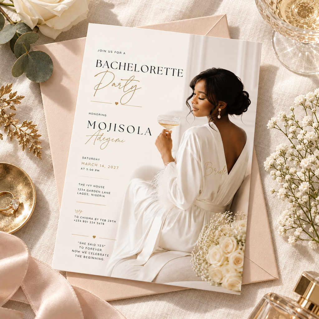 Bachelorette Party Invitation - Cream and Gold