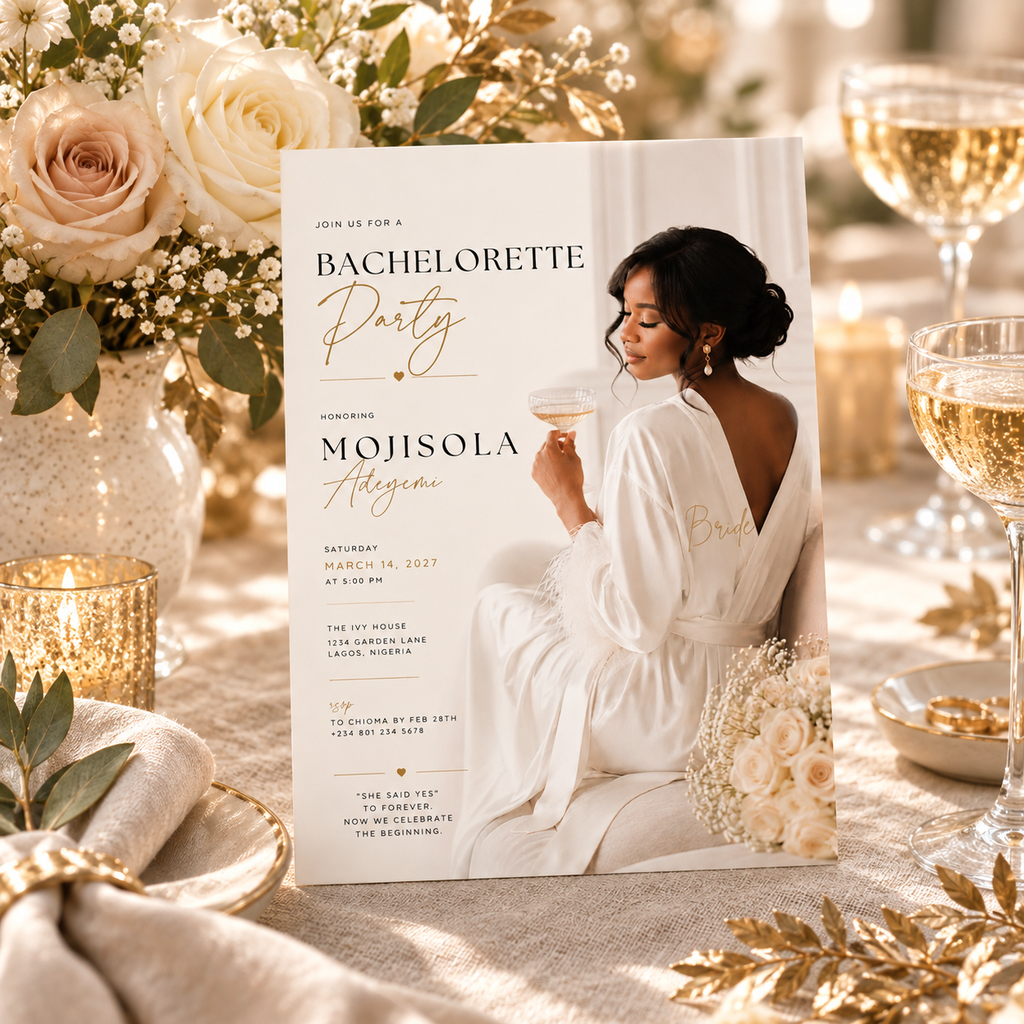Bachelorette Party Invitation - Cream and Gold
