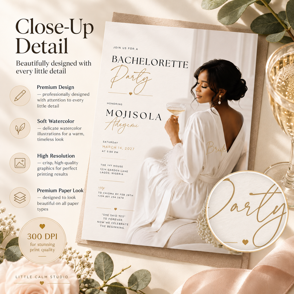Bachelorette Party Invitation - Cream and Gold