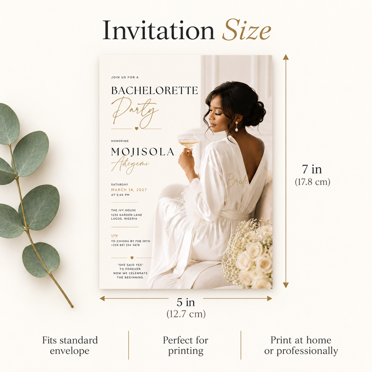 Bachelorette Party Invitation - Cream and Gold