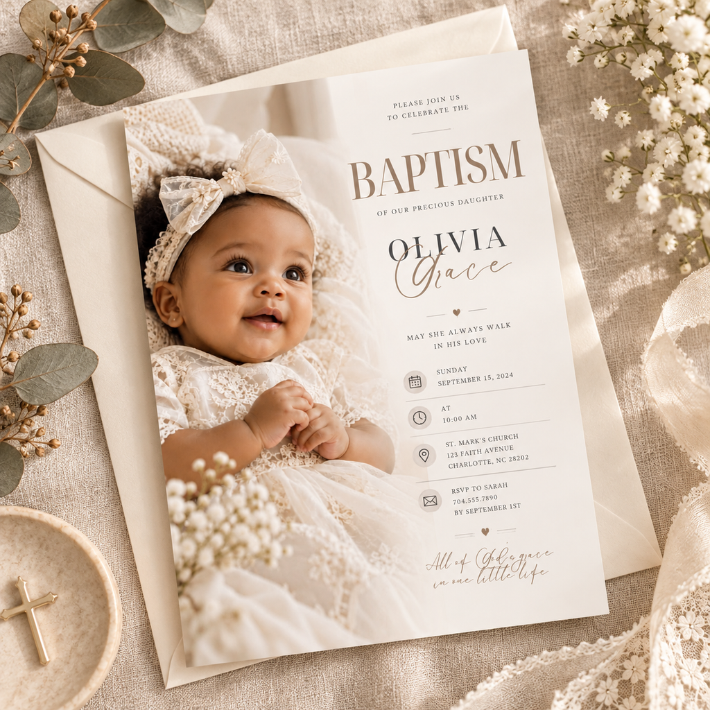 Baptism and Christening Invitation - Cream