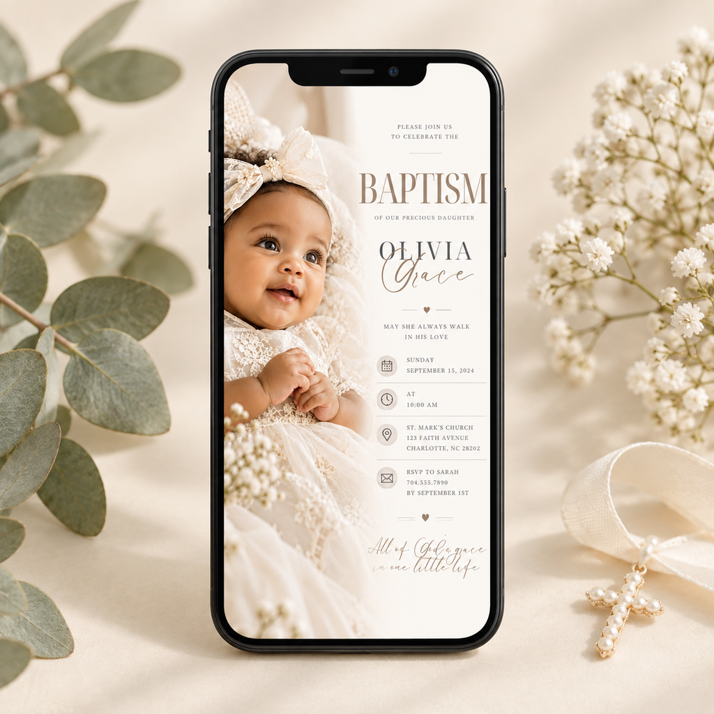 Baptism and Christening Invitation - Cream