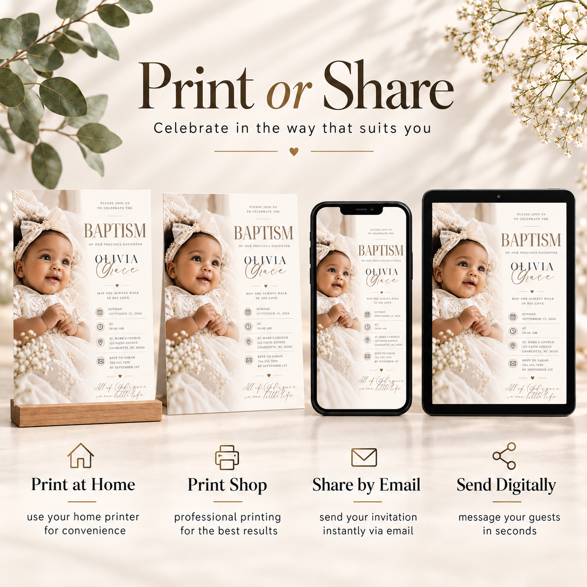 Baptism and Christening Invitation - Cream