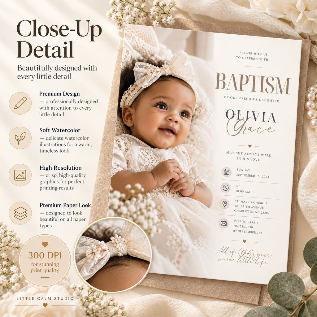 Baptism and Christening Invitation - Cream