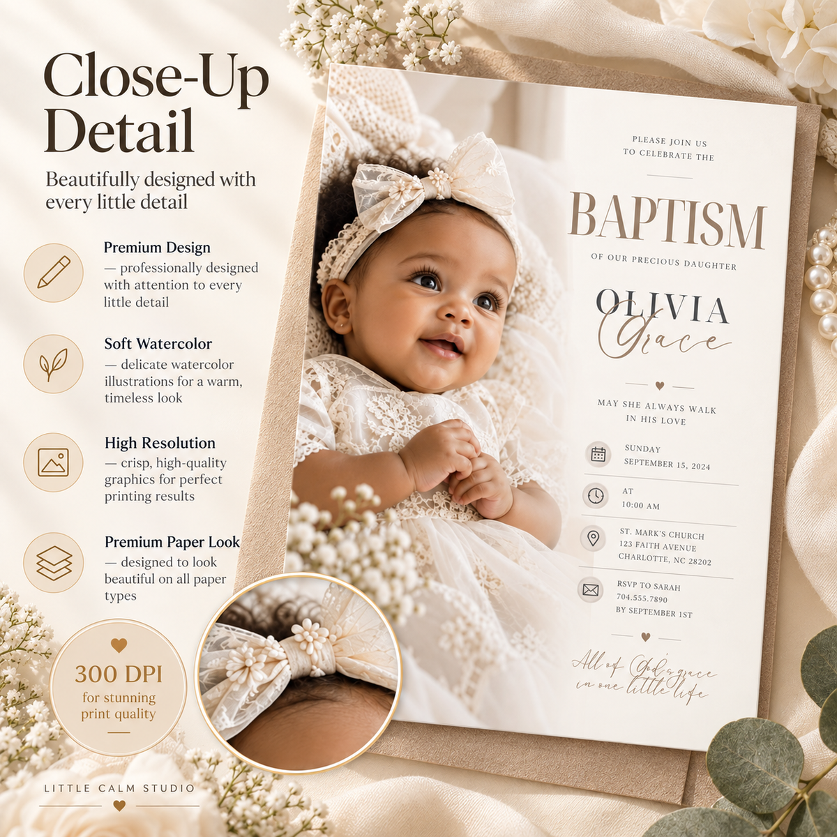 Baptism and Christening Invitation - Cream