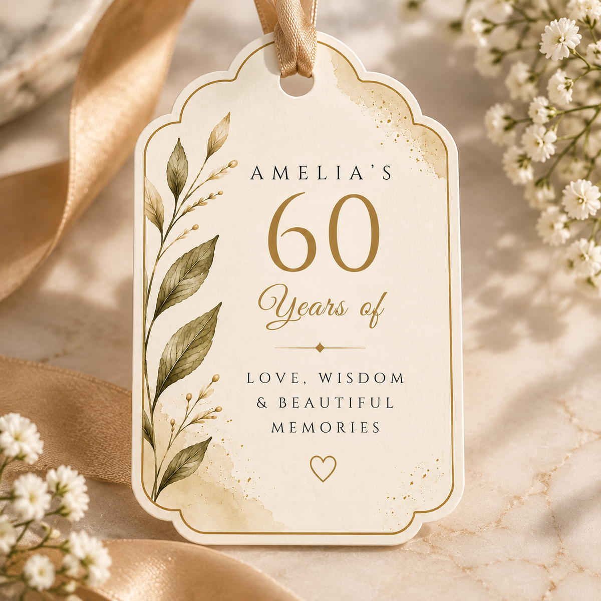 60th Birthday Party Favor Tag Template - Cream & Gold