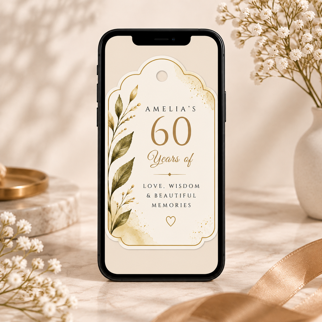 60th Birthday Party Favor Tag Template - Cream & Gold
