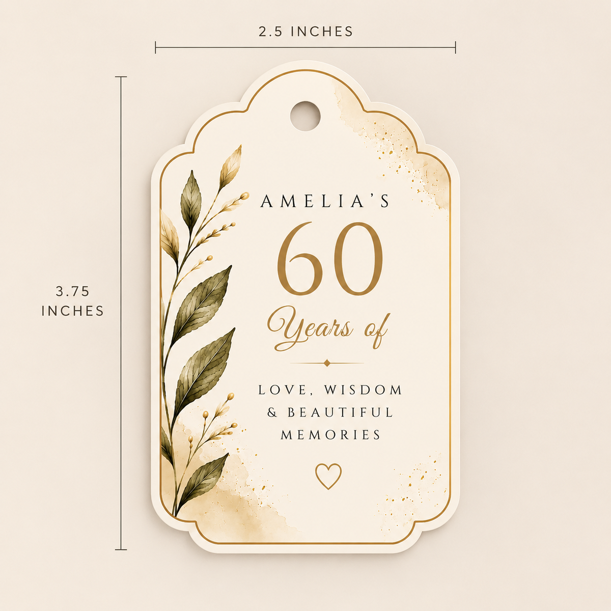 60th Birthday Party Favor Tag Template - Cream & Gold