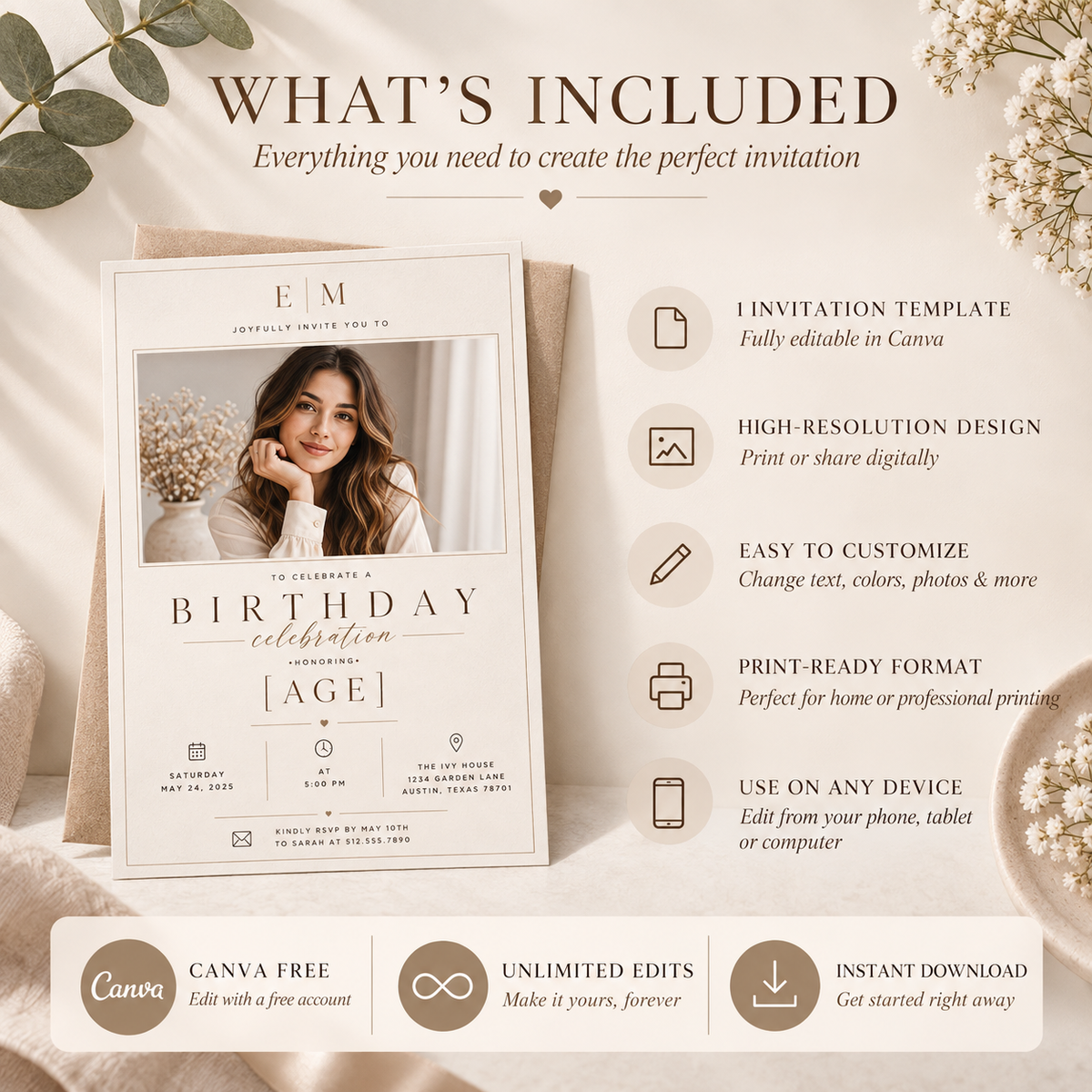 Bridal Shower Invitation - Beige & Gold