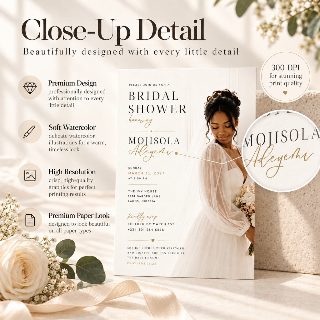 Bridal Shower Invitation - Beige & Gold