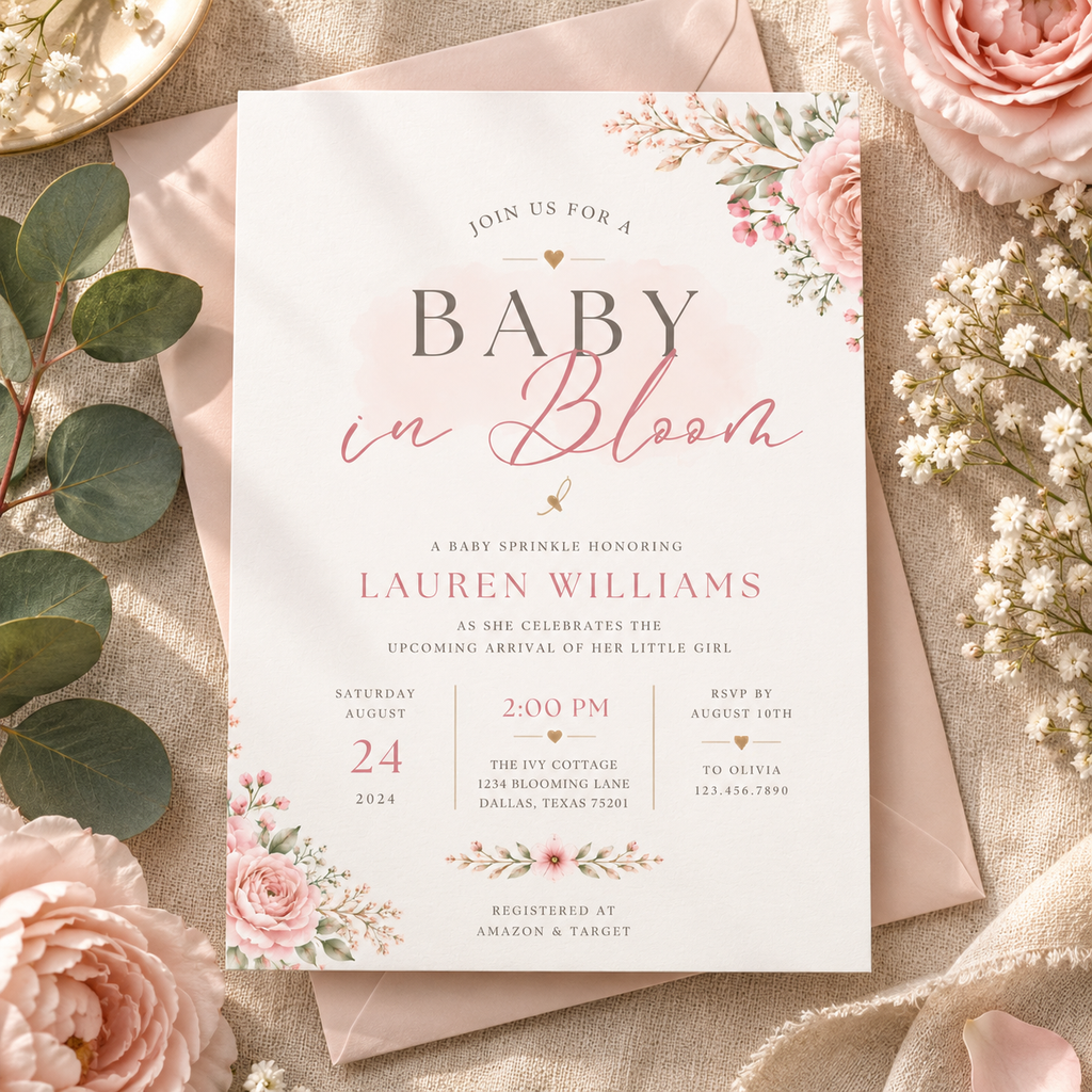 Floral Feminine Baby Sprinkle Invitation
