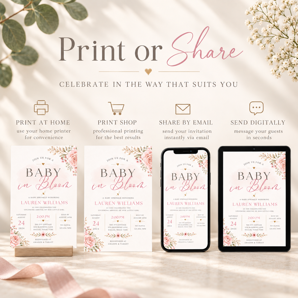 Floral Feminine Baby Sprinkle Invitation