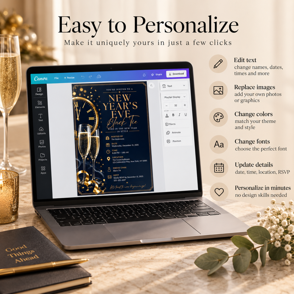 New Year’s Eve Black Tie Invitation – Navy Gold Silver