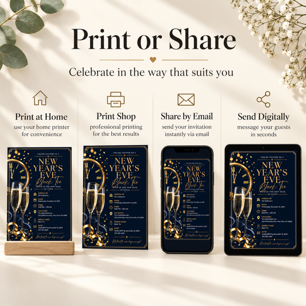 New Year’s Eve Black Tie Invitation – Navy Gold Silver