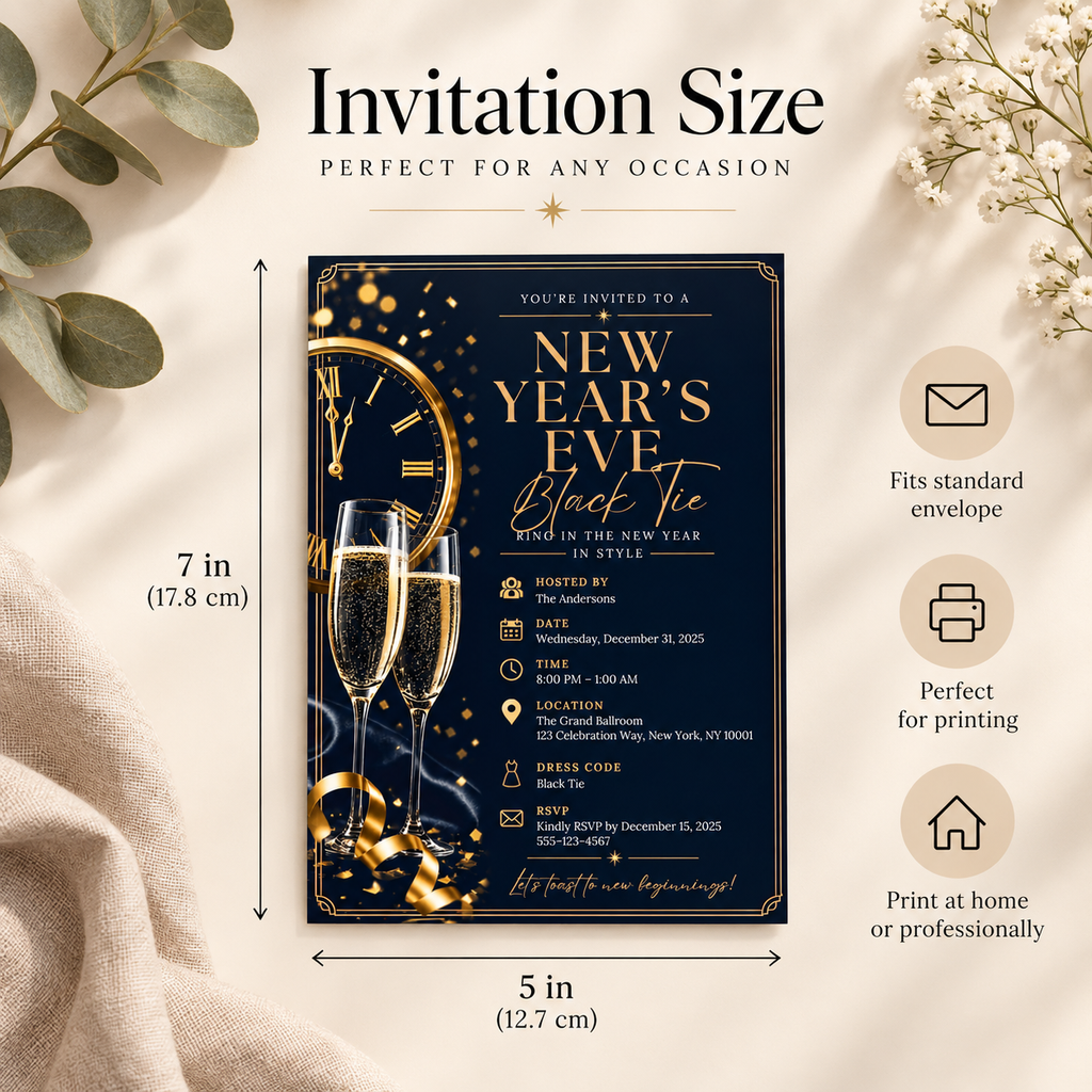 New Year’s Eve Black Tie Invitation – Navy Gold Silver