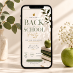 Phone: Back To School Party Invitation Sage and Cream shown on a phone screen