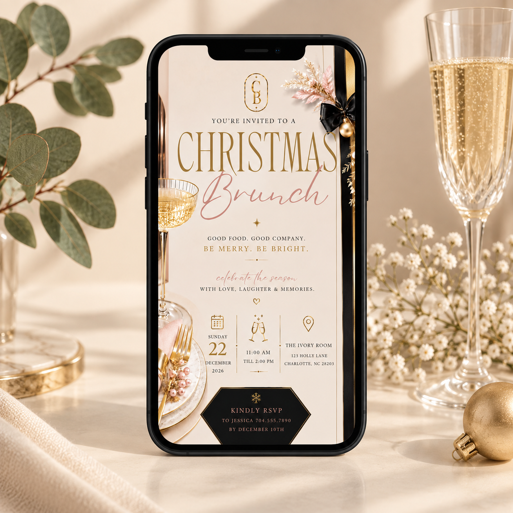 Christmas Brunch Invitation - Cream & Rose Gold