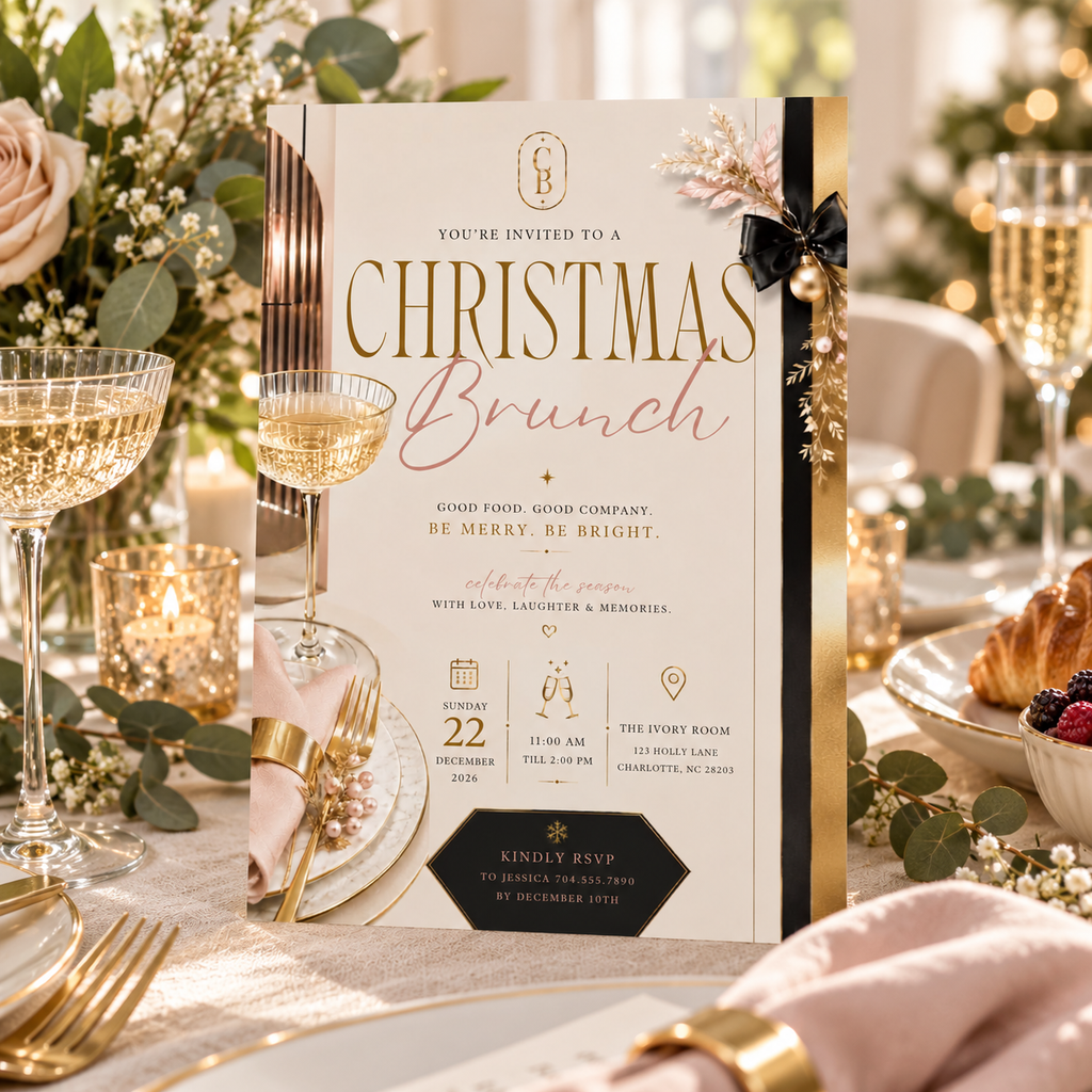 Christmas Brunch Invitation - Cream & Rose Gold