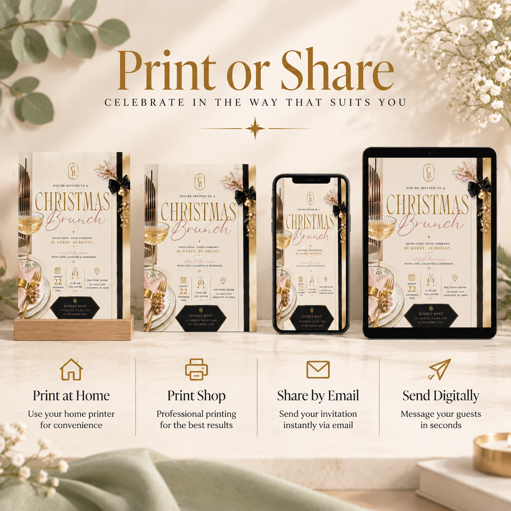 Christmas Brunch Invitation - Cream & Rose Gold