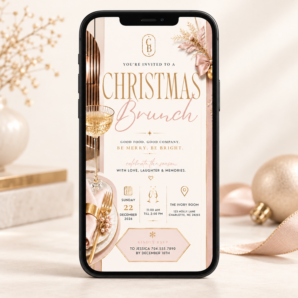 Christmas Brunch Invitation - Gold Cream & Blush