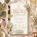 Christmas Brunch Invitation - Gold & Pale Green