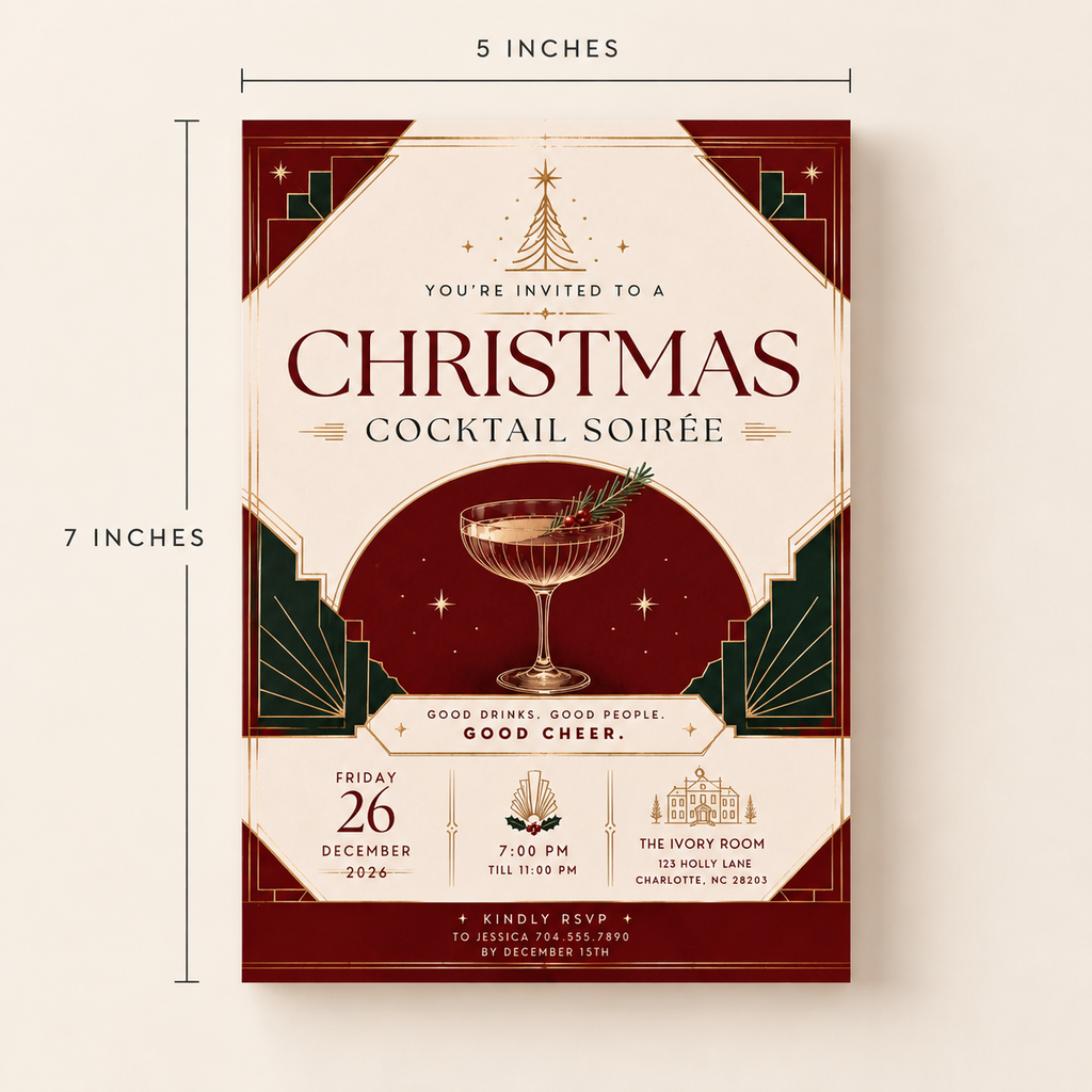 Christmas Party Invitation Cocktail Soiree - Green & Gold
